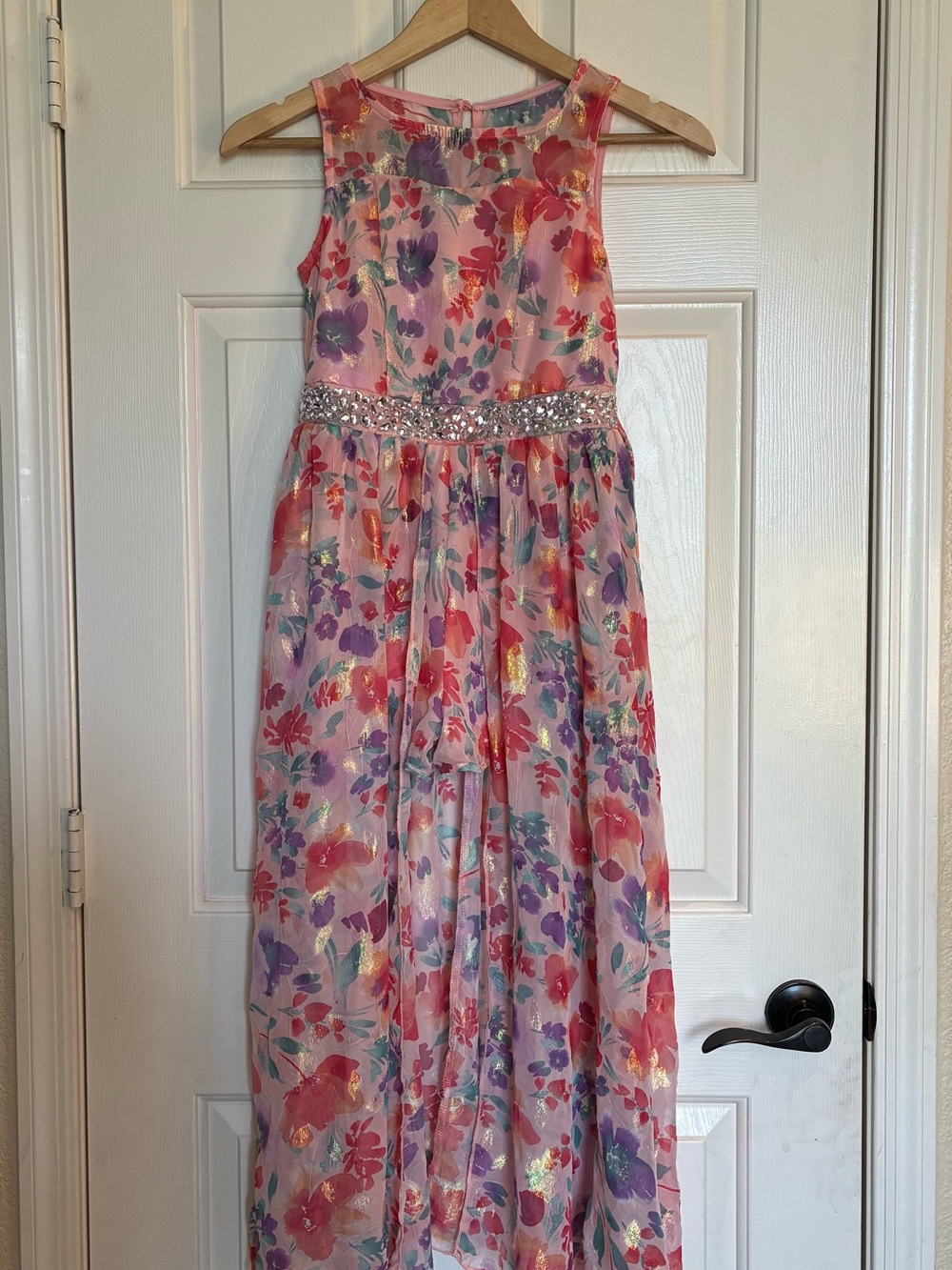Xtraordinary Pink Floral Shorts with Maxi Sheer Skirt & Rhinestone Waist